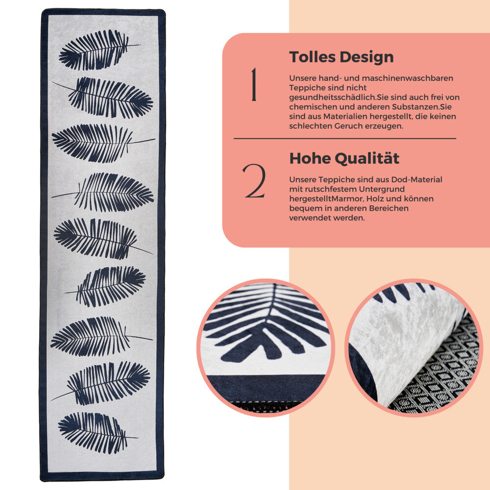 miqna Moderner Küchenläufer Waschbar Rutschfest Teppich Schwarz Weiß Hauptbild
