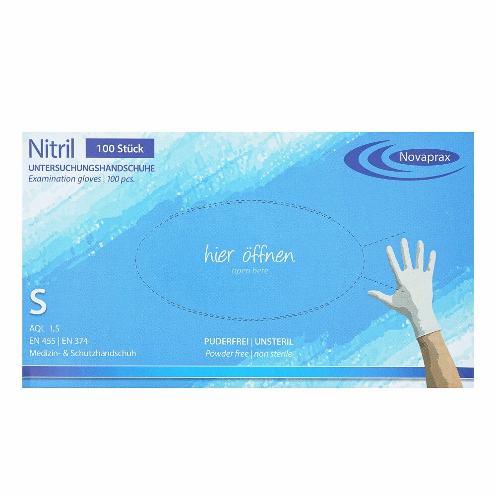 Novaprax Nitrile Gloves, powder-free, 100 pieces, size S, white