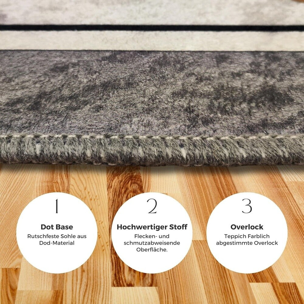 Miqna 2-tlg. rutschfestes Badteppich Set , waschbar (60x100 & 50x60 cm)