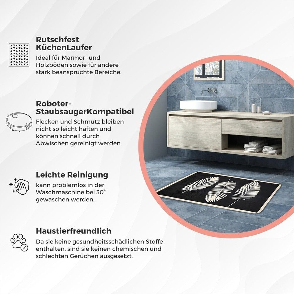 Miqna 2-tlg. rutschfestes Badteppich Set , waschbar (60x100 & 50x60 cm)