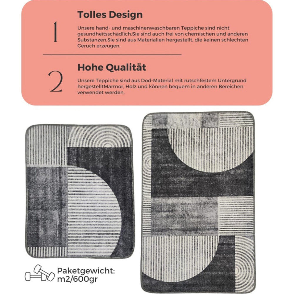 Miqna 2-tlg. rutschfestes Badteppich Set , waschbar (60x100 & 50x60 cm)