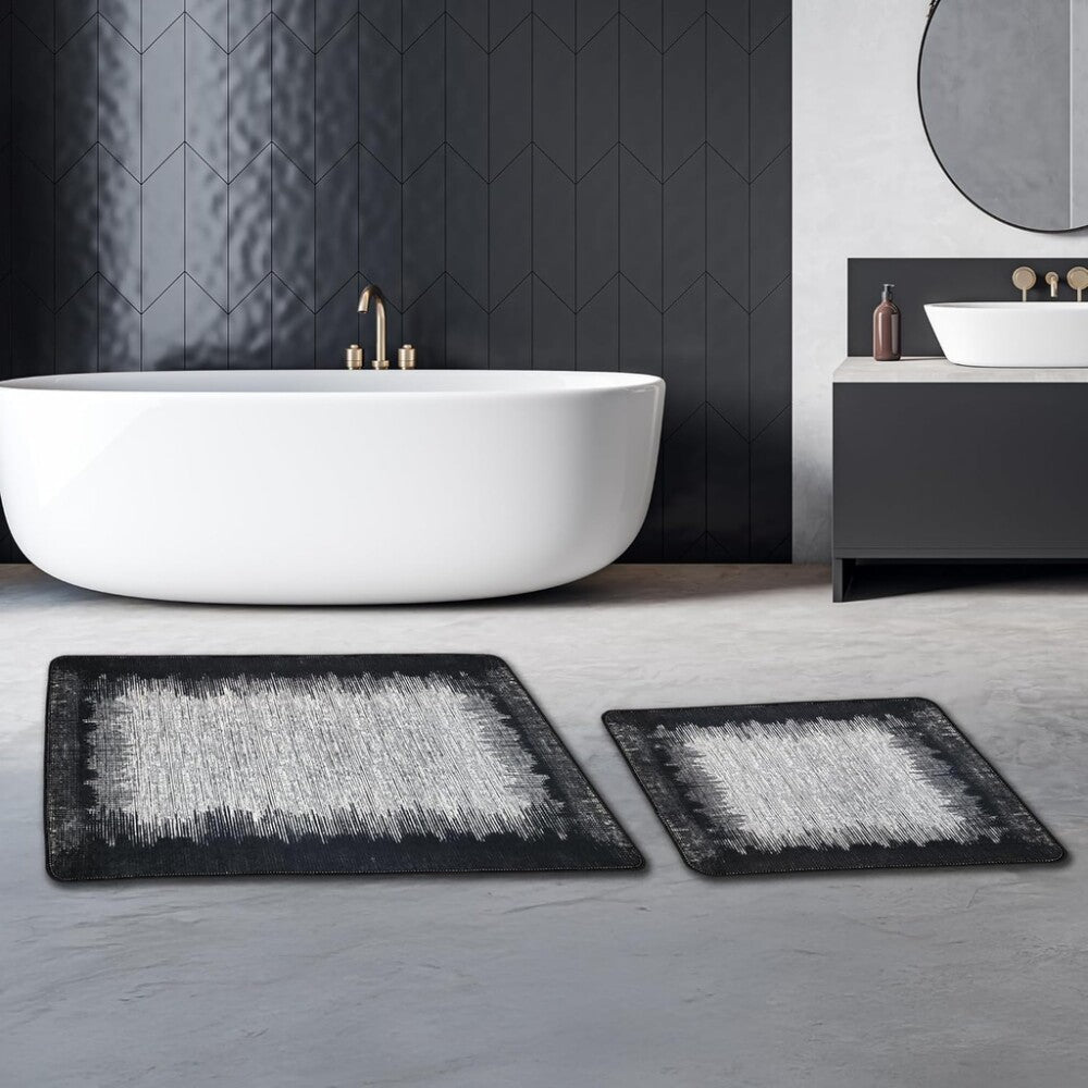 Miqna 2-tlg. rutschfestes Badteppich Set , waschbar (60x100 & 50x60 cm)