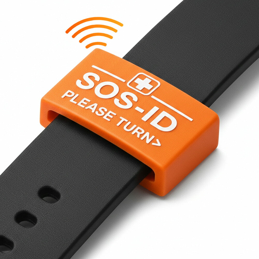 SOS-ID-Armbandschlaufe. Innovativ und angenehm zu tragen. Orange