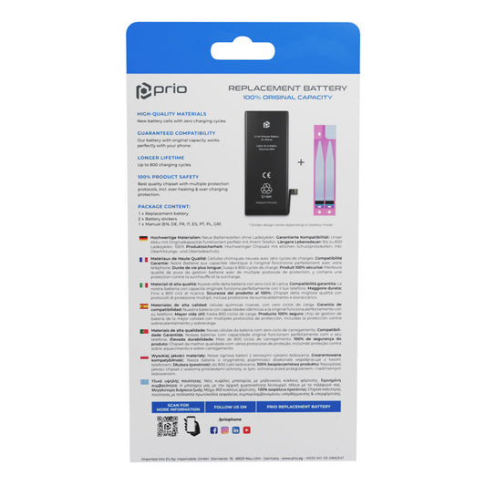 prio Akkuzelle für iPhone 16 Pro (ohne Flex-Kabel)