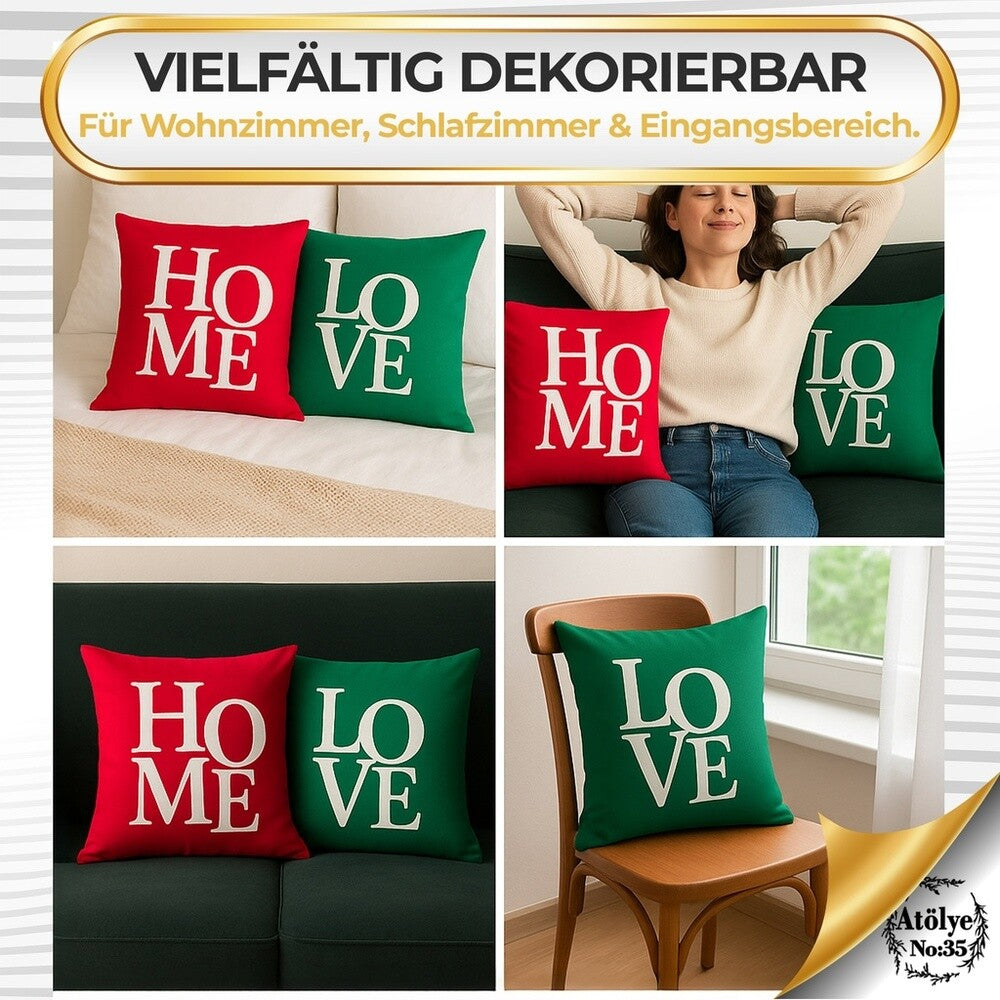 Kissenbezügen – Weihnachten Set aus 2, Rot & Grün, 40x40 cm, Dekokissen