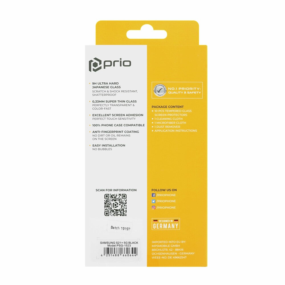 prio 10x 3D screen protector glass for Samsung S21+ 5G black