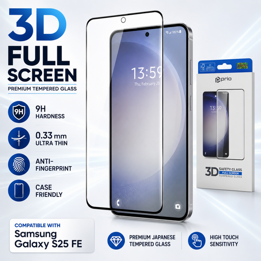 prio 3D Panzerglas Displayschutzfolie für Samsung S25 FE schwarz