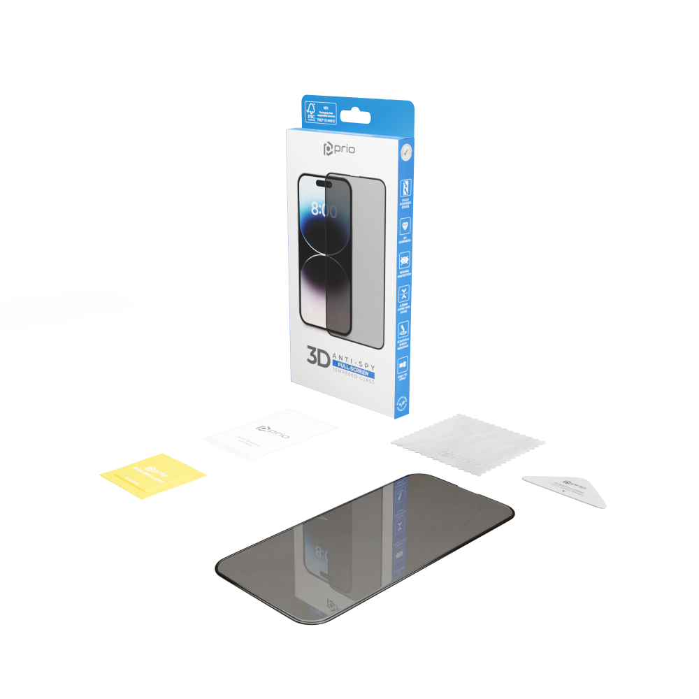 Prio 3D Anti-Spy Screen Protector for iPhone 15 (6.1 inch) black