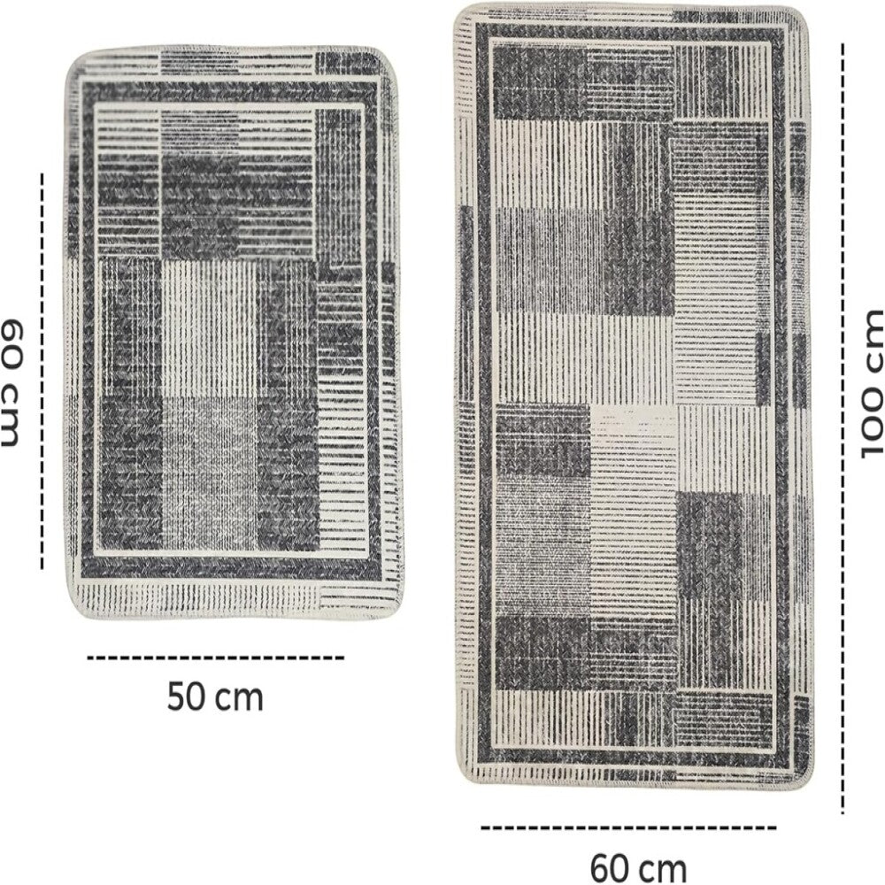 Miqna 2-tlg. rutschfestes Badteppich Set , waschbar (60x100 & 50x60 cm)