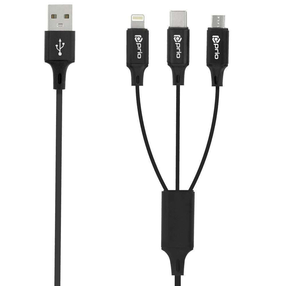 prio 3in1 Micro USB &amp; USB C &amp; Apple Cable to USB A Cable 3A 0.6m black