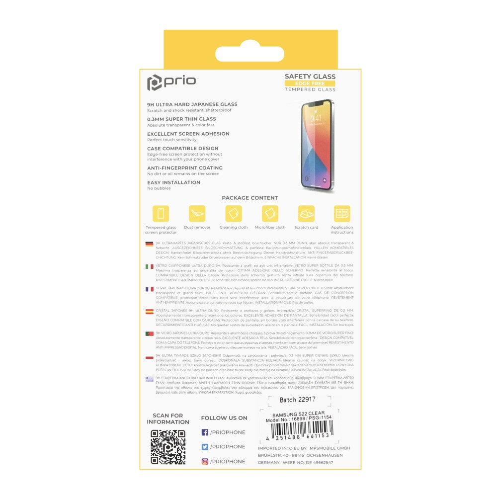 prio screen protector glass for Samsung S22 transparent