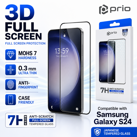 prio 3D Anti-Scratch Panzerglas für Samsung S24 schwarz