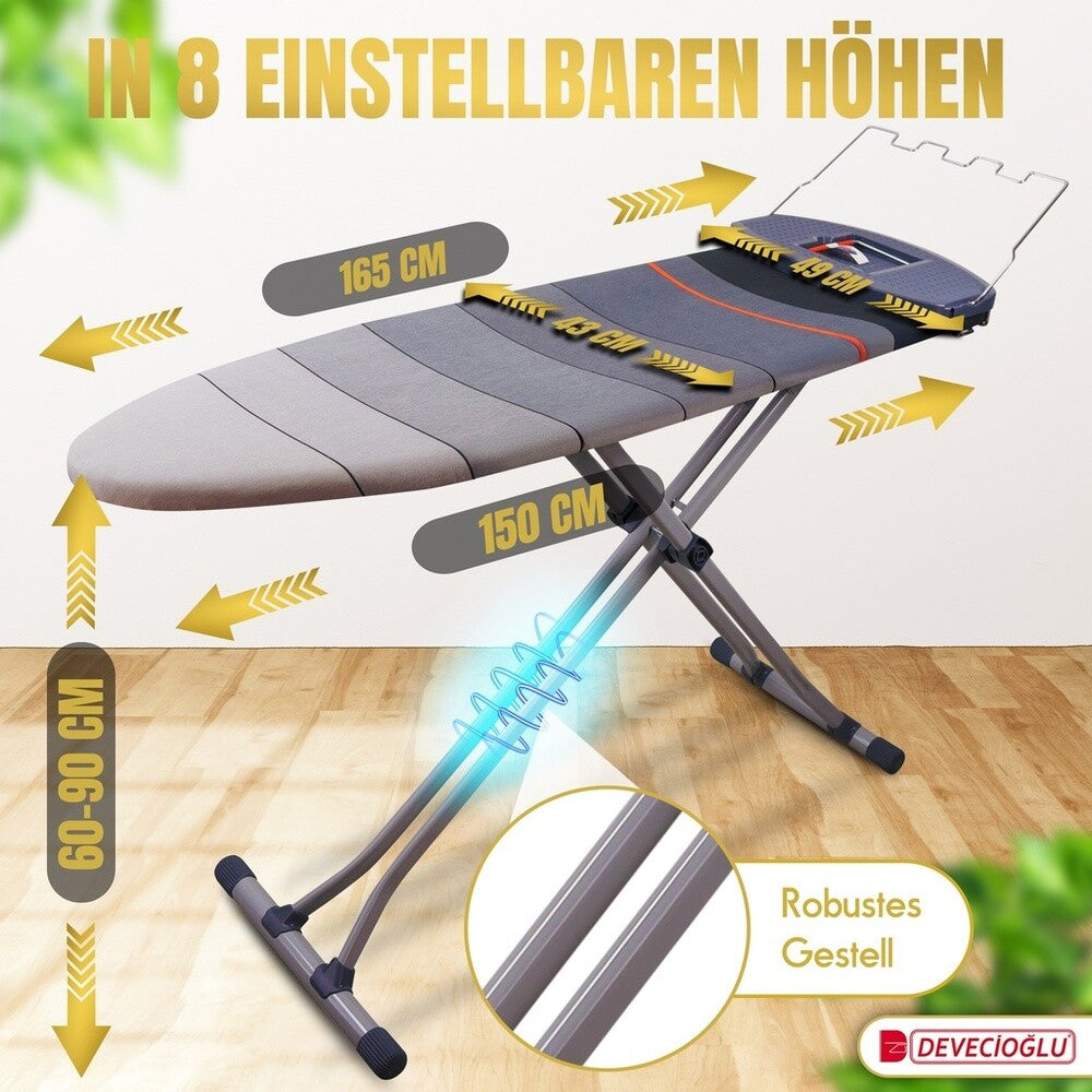 Bügelbrett, Bügeleisen Ablage, Bügelbrettbezug 43x150cm, Höhe 60-90cm, Grau