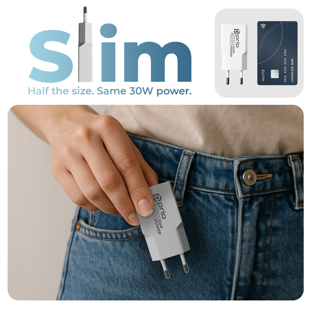 prio Ladegerät GaN POWER 30W PD PPS (USB C) + QC 3.0 (USB A) weiß