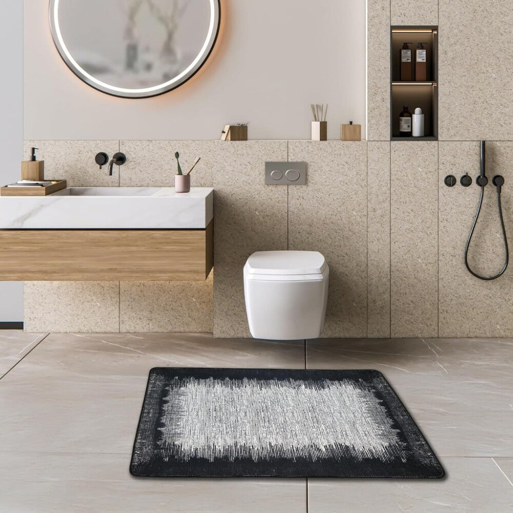 Miqna 2-tlg. rutschfestes Badteppich Set , waschbar (60x100 & 50x60 cm)