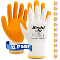 12 Paar Arbeitshandschuhe, Polyester, Gelb und Weiß