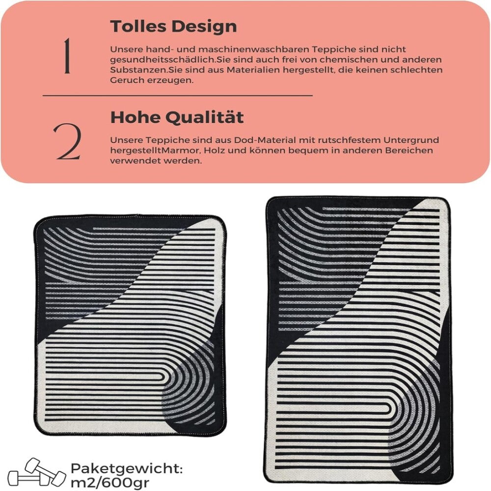 Miqna 2-tlg. rutschfestes Badteppich Set , waschbar (60x100 & 50x60 cm)
