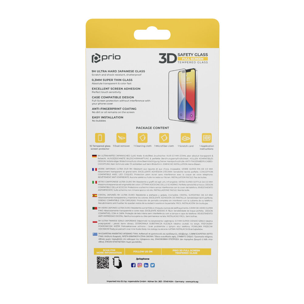 prio 10x 3D-Displayschutz aus gehärtetem Glas für iPhone 15 Pro (6,1 Zoll) schwarz