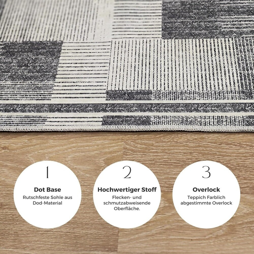 Miqna 2-tlg. rutschfestes Badteppich Set , waschbar (60x100 & 50x60 cm)