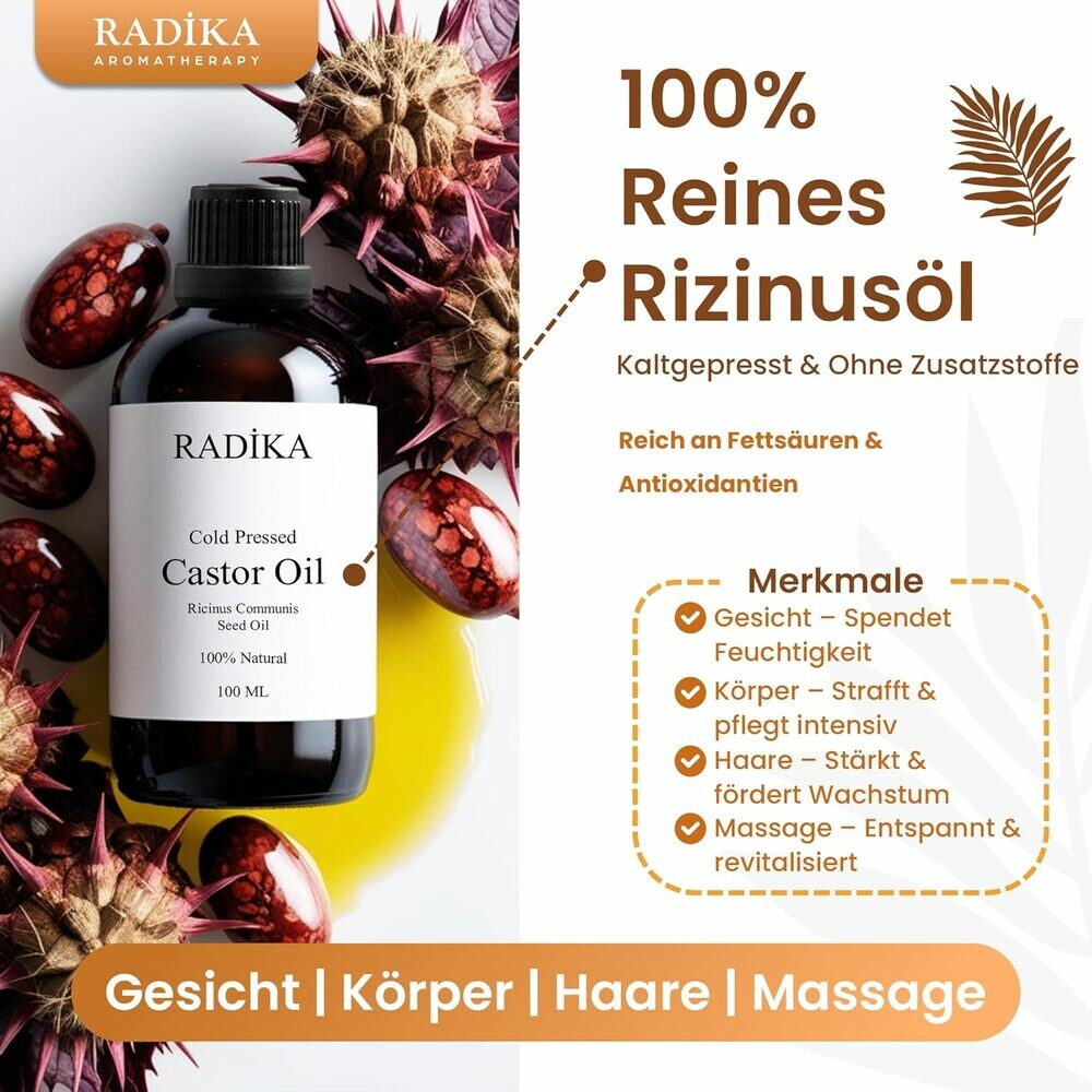 Rizinusöl, ätherisches Öl, 100% Rein, BIO, natürlich, 100 ml