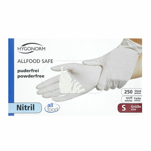 Hygonorm Allfood Safe Nitrile Gloves, 250 pieces, size S, white