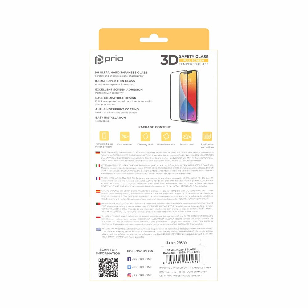 prio 3D screen protector glass for Samsung A12 black