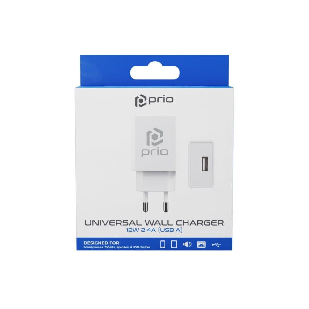 prio universal wall charger 12W/2.4A (USB A) white