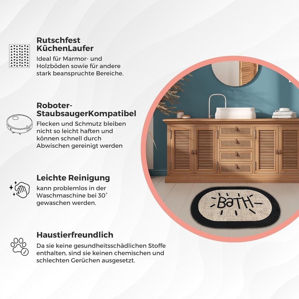 Miqna 2-tlg. rutschfestes Badteppich Set , waschbar (60x100 & 50x60 cm)