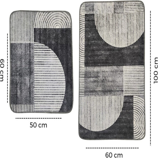 Miqna 2-tlg. rutschfestes Badteppich Set , waschbar (60x100 & 50x60 cm)