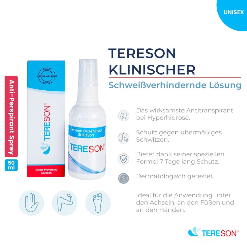 Tereson Antitranspirant Spray 50 ml, stark gegen Schwitzen an Achseln und Händen x2