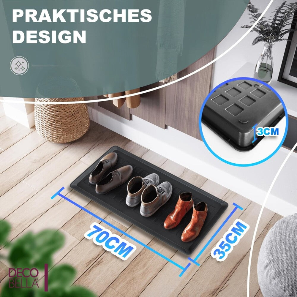 DECOBELLA 3 Stück Schuhabtropfschale | Schuhtablett Grau | 70x35x3 cm Schuhwanne