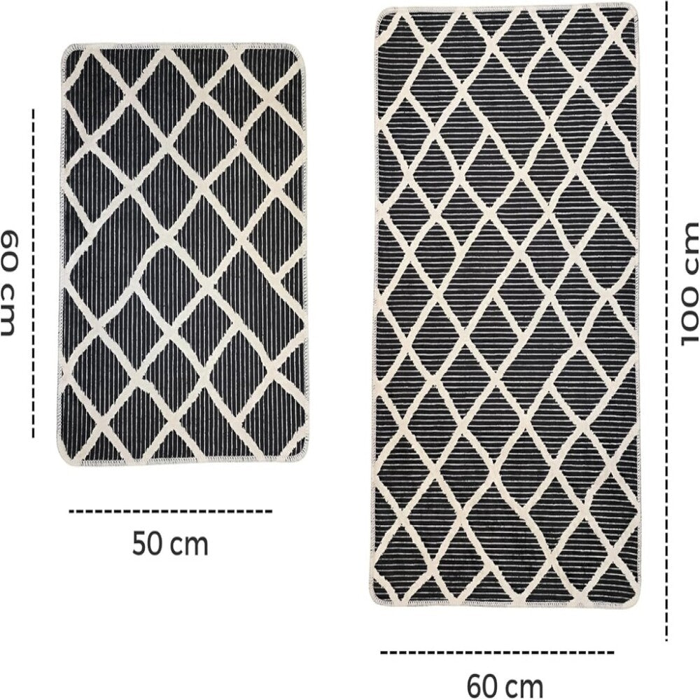 Miqna 2-tlg. rutschfestes Badteppich Set , waschbar (60x100 & 50x60 cm)